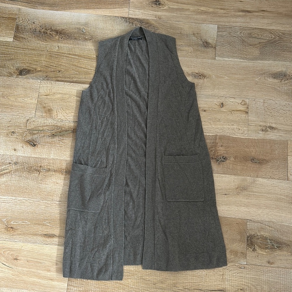 Lockhart Fine Cashmere Taupe Tan 100% Cashmere Open Vest Cardigan Sweater XS